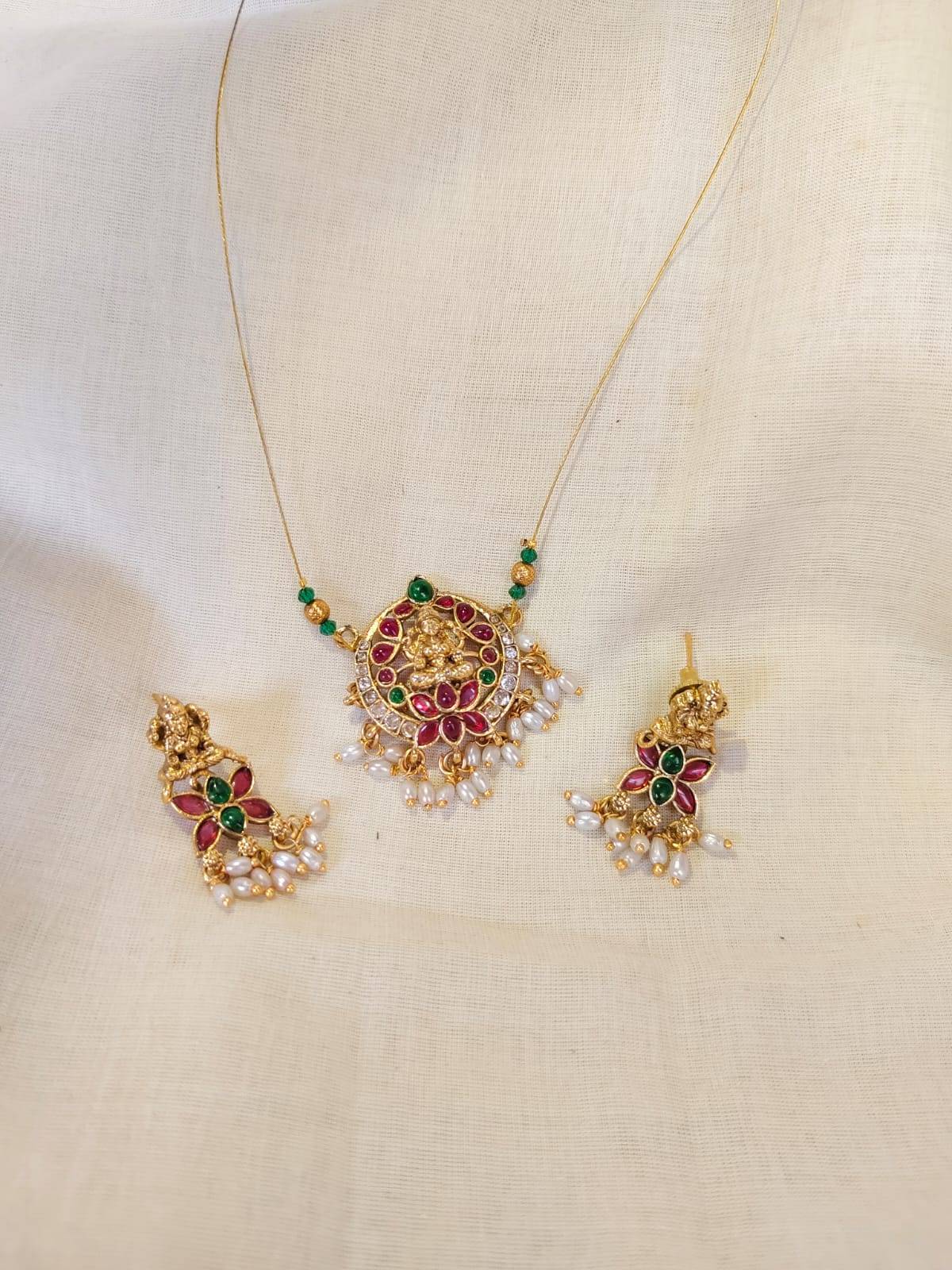 Traditional Lakshmi In Lotus Invisible Chain With Earrings INV2614